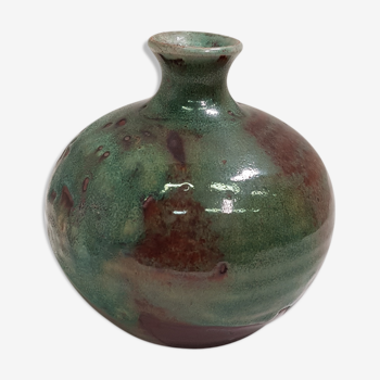 Two-colour ceramic vase with a small collar, signed "Gres du Marias