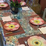 Service of 6 plates of barbotine with wild rose flowers Delphine Massier Vallauris