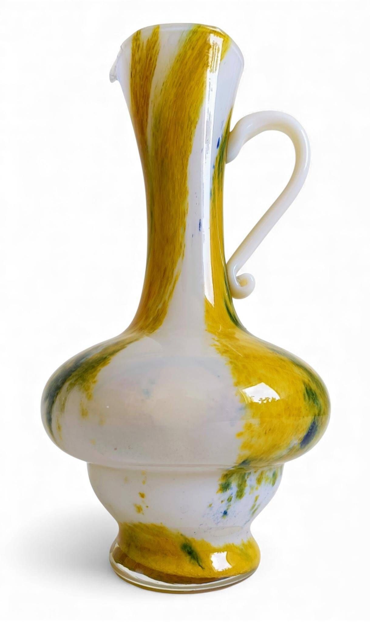 Cristallerie de Clichy White Opaline Pitcher Vase, Handmade in France