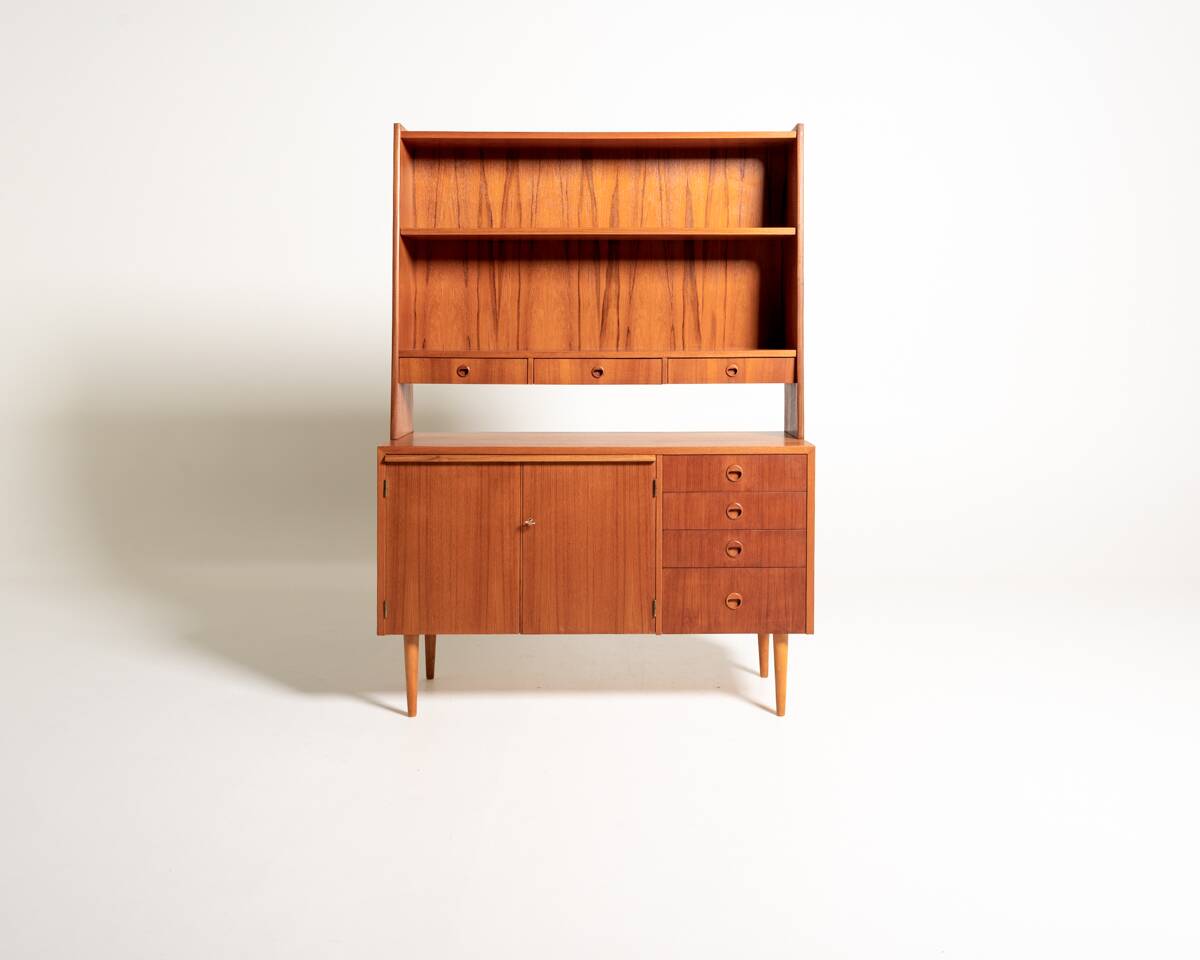 Swedish teak bookcase with writing desk, 1960s