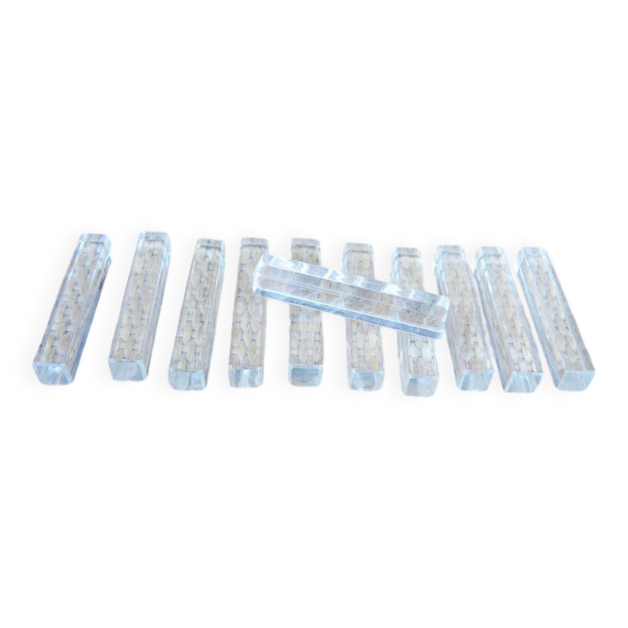 11 old rectangular crystal knife rests.