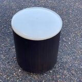 Vintage pouf from the 60s/70s in white and dark brown leather