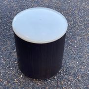 Vintage pouf from the 60s/70s in white and dark brown leather