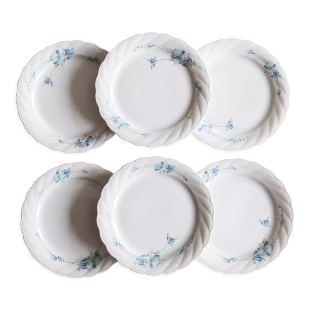 Lot De 4 Assiettes Anciennes Turin Bavière - Blanc Et Or - Porcelaine Vintage
