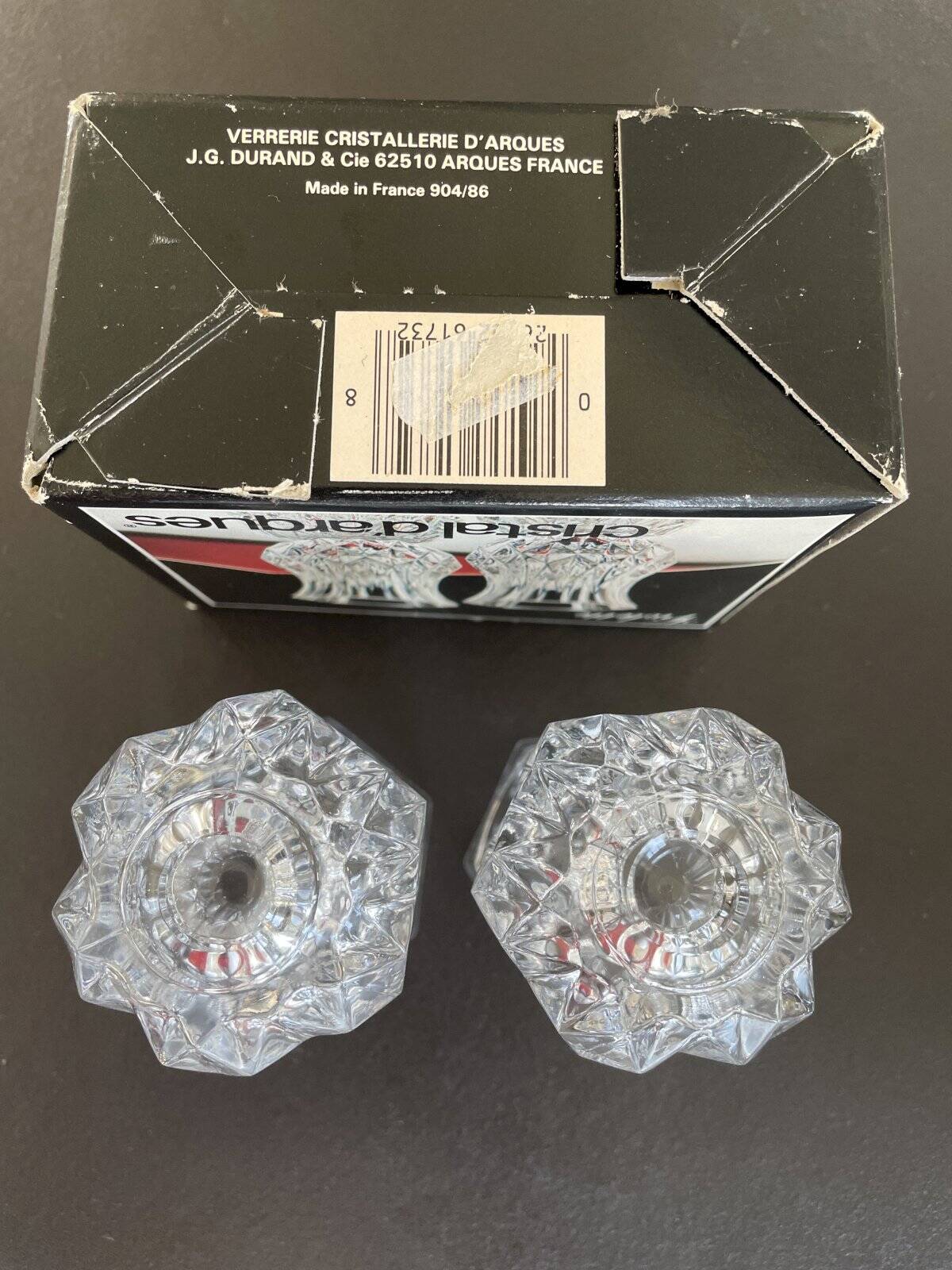 2 Violette Cristal d’Arques vases Height 8 cm and their original box