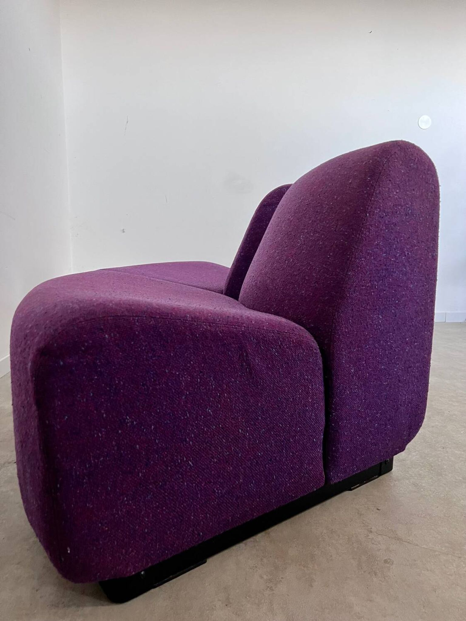 Lot 2 low chairs Space Age design from the 70s purple fabric vintage armchair