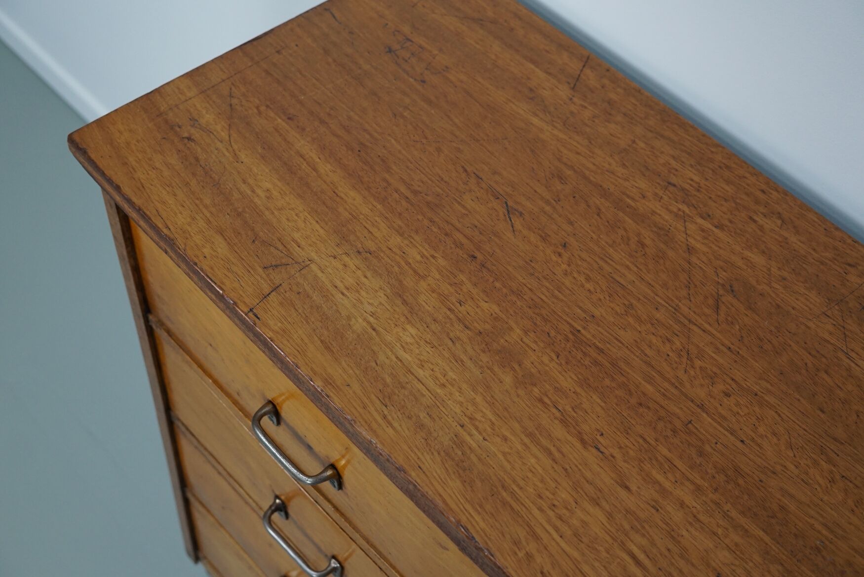 Dutch Industrial Beech Apothecary Cabinet, Mid-20th Century