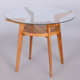 Mid-century small round table, jitona sobeslav, oak, glass, czechia, 1950s