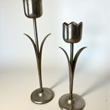 Pair of chromed tulip candle holders, 1970s, Italy