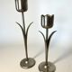 Pair of chromed tulip candle holders, 1970s, Italy