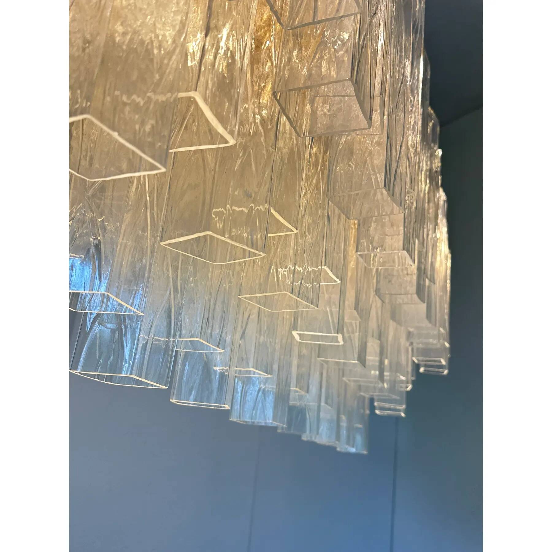 Luxury Italian Rectangular "Square ” Murano Glass Gold Chandelier by Simoen