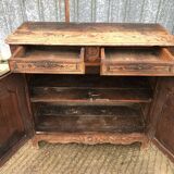 Buffet Louis XV ancien en chêne massif à 2 tiroirs et 2 portes