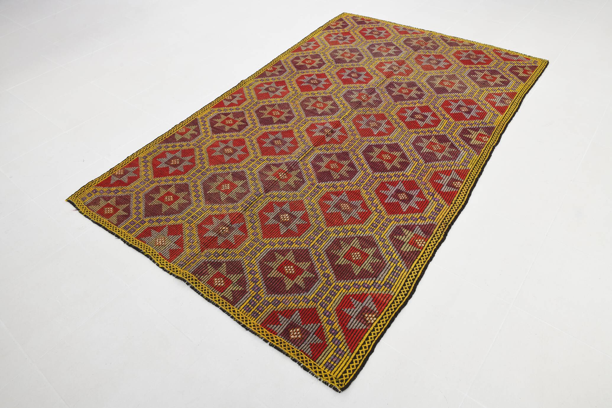 5x8 Burgundy & Yellow Geometric Kilim Rug, 160x258Cm