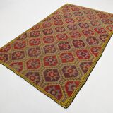 5x8 Burgundy & Yellow Geometric Kilim Rug, 160x258Cm