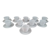 Set of 10 coffee cups and sub-cups in Limoges porcelain model California