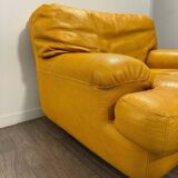 Fauteuil cuir jaune Rochebobois années 80/90