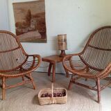 Pair of high-back rattan armchairs