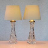 Crystal glass table lamps by Carl Fagerlund for Orrefors, Sweden.