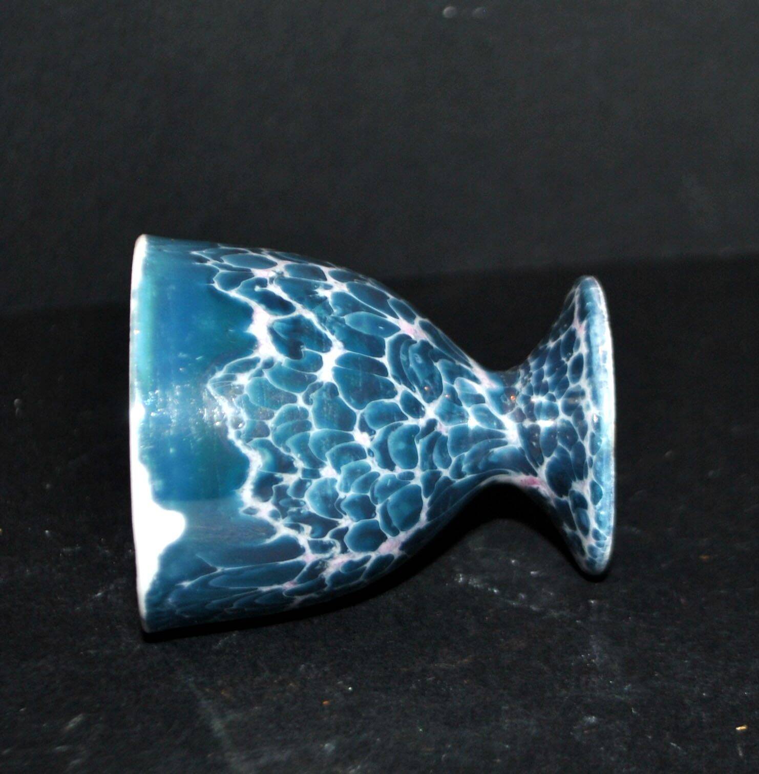 Vintage egg cup in iridescent blue metallic porcelain