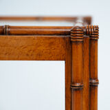 Art Deco Side Table in Carved Oak, Bamboo Style, Cut Glass, Set of 2