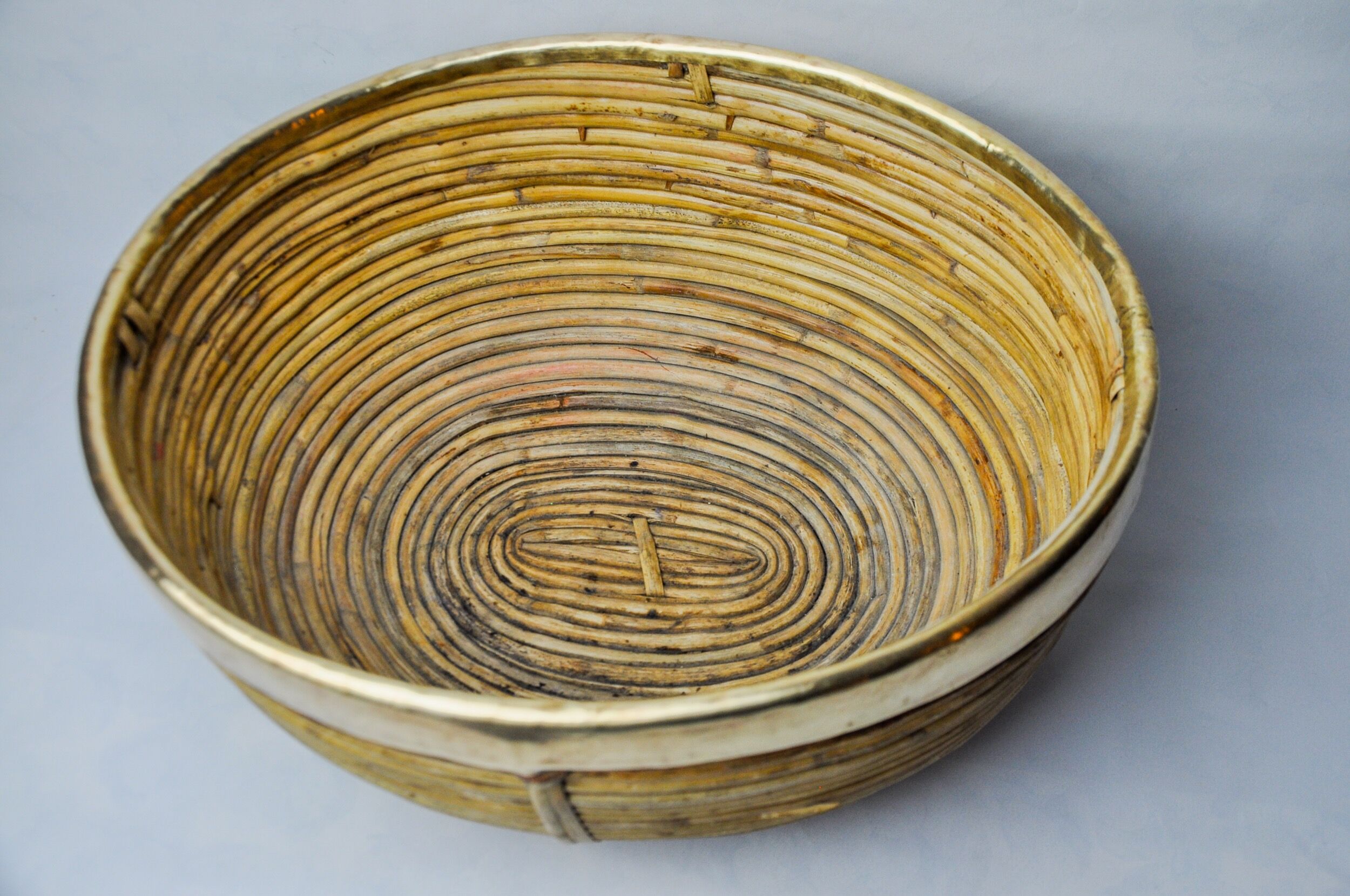 Rattan and brass basket, Italy, 1970