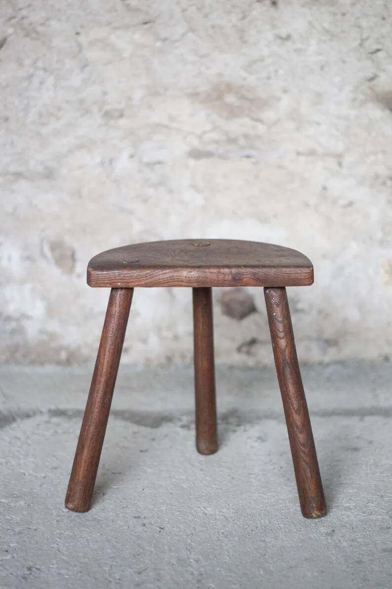 Vintage stool, wooden stool, tripod stool, milking stool, plant stand, interior decor, stool