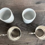 Set of 2 vintage porcelain cups with silver metal stand