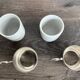 Set of 2 vintage porcelain cups with silver metal stand