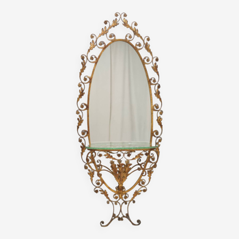 Miroir d’entrée vintage et console en laiton par Pierluigi Colli avec plateau en verre