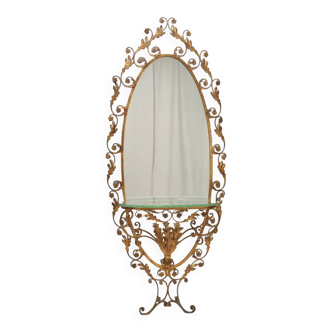 Miroir d’entrée vintage et console en laiton par Pierluigi Colli avec plateau en verre