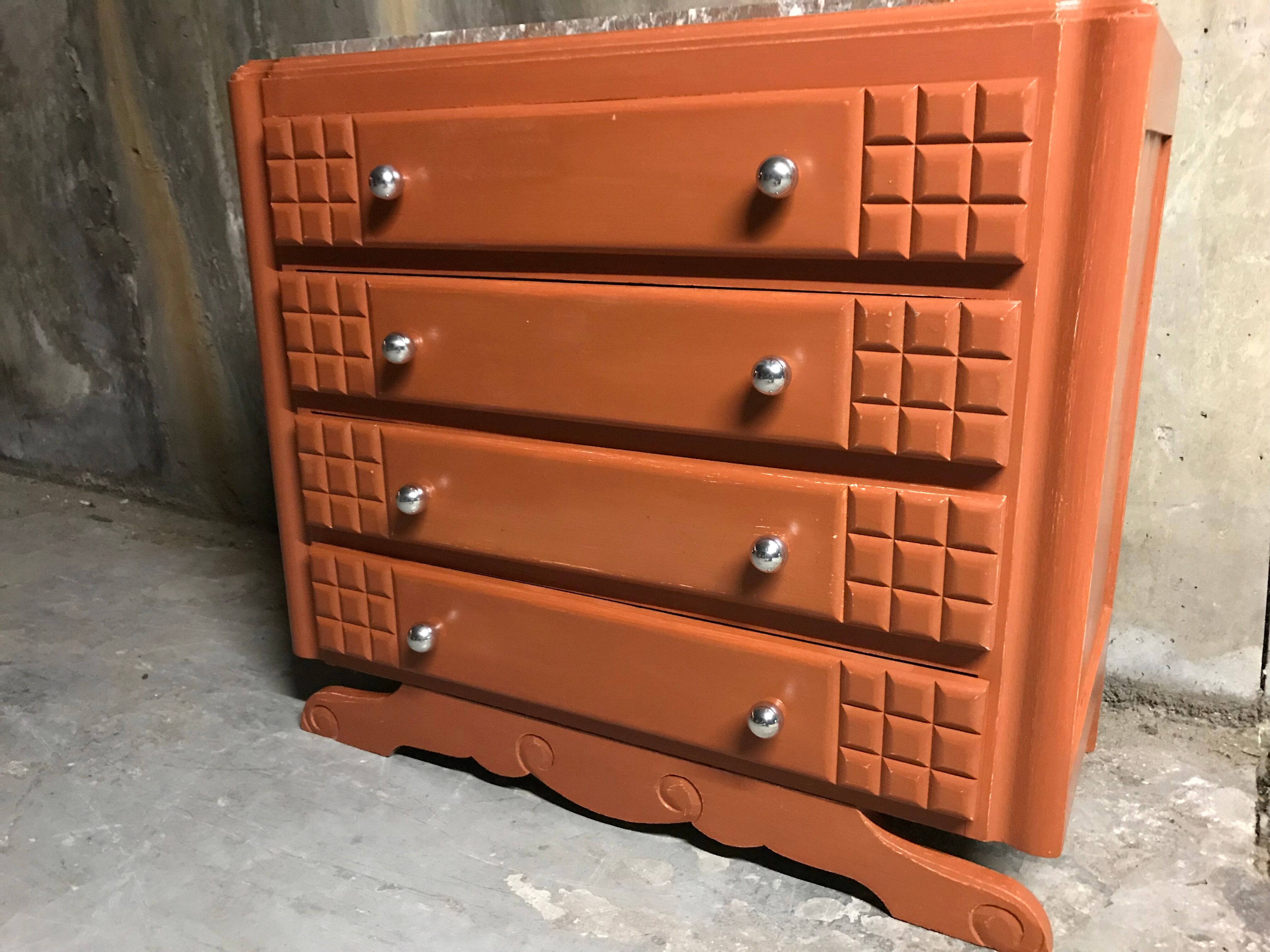 Chest of drawers time Art Deco ochre / renovated orange