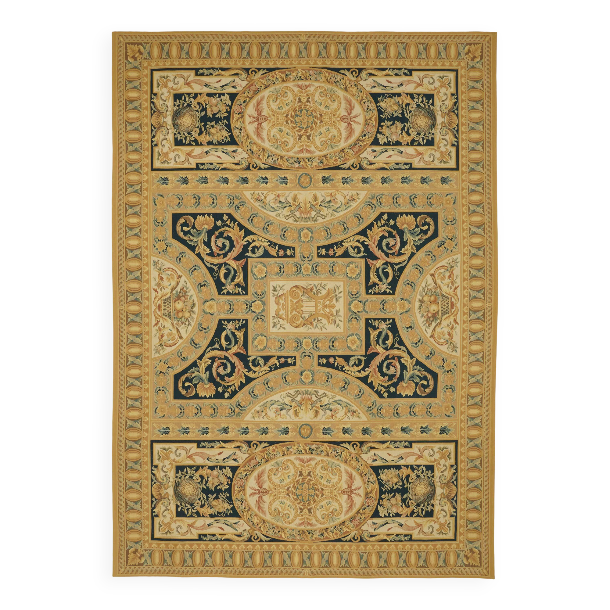 Handmade European Vintage Aubusson Kilim 304 cm x 436 cm