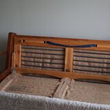 Modern Swedish two-seater independent sofa bed in pine and lambswool, 1950s.