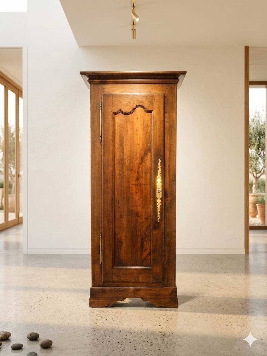 Vintage Louis Philippe style bonnetière wardrobe from the 1800s in cherry wood.