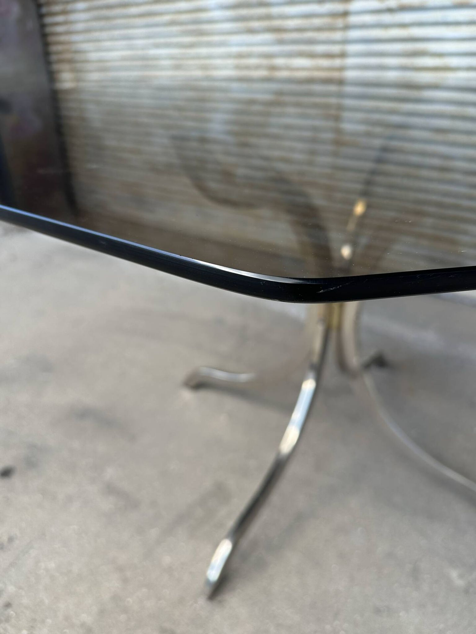 Smoked glass and chrome dining table, 1970s