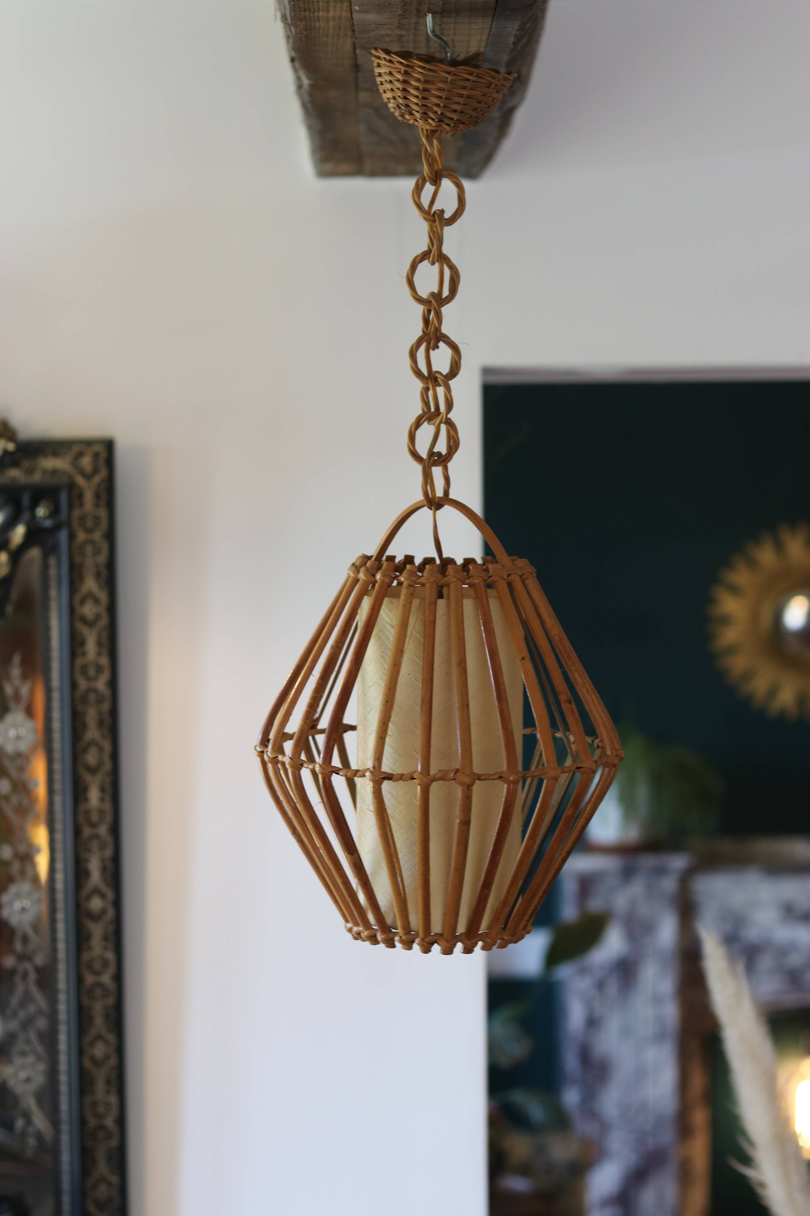 Vintage rattan pendant light, 1960s