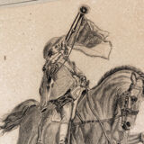 Drawing with lead mine, rider, signed