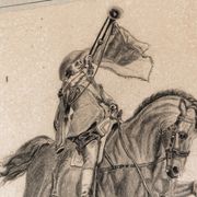 Dessin à la mine de plomb cavalier signé