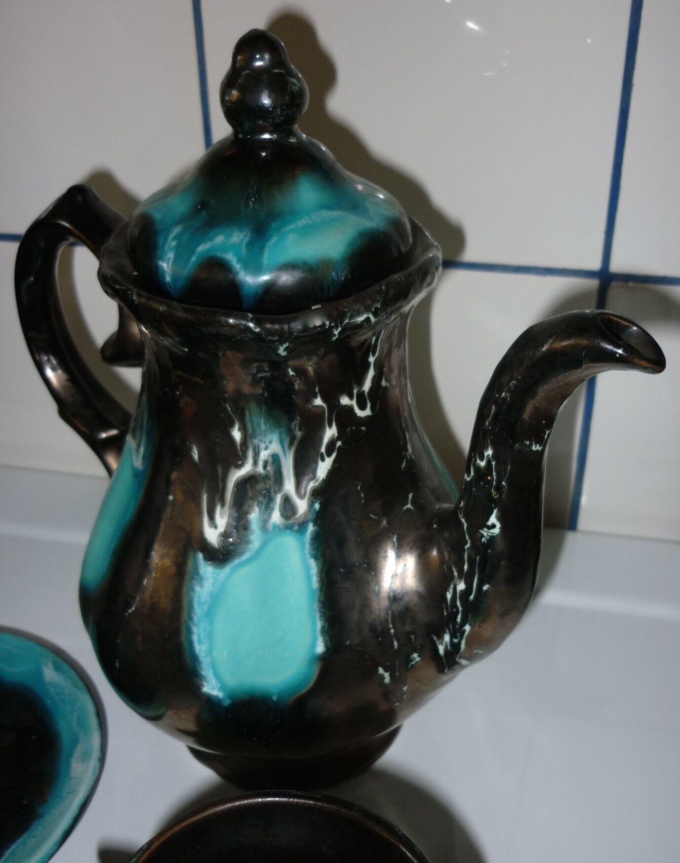 Service café-thé Vallauris noir et turquoise