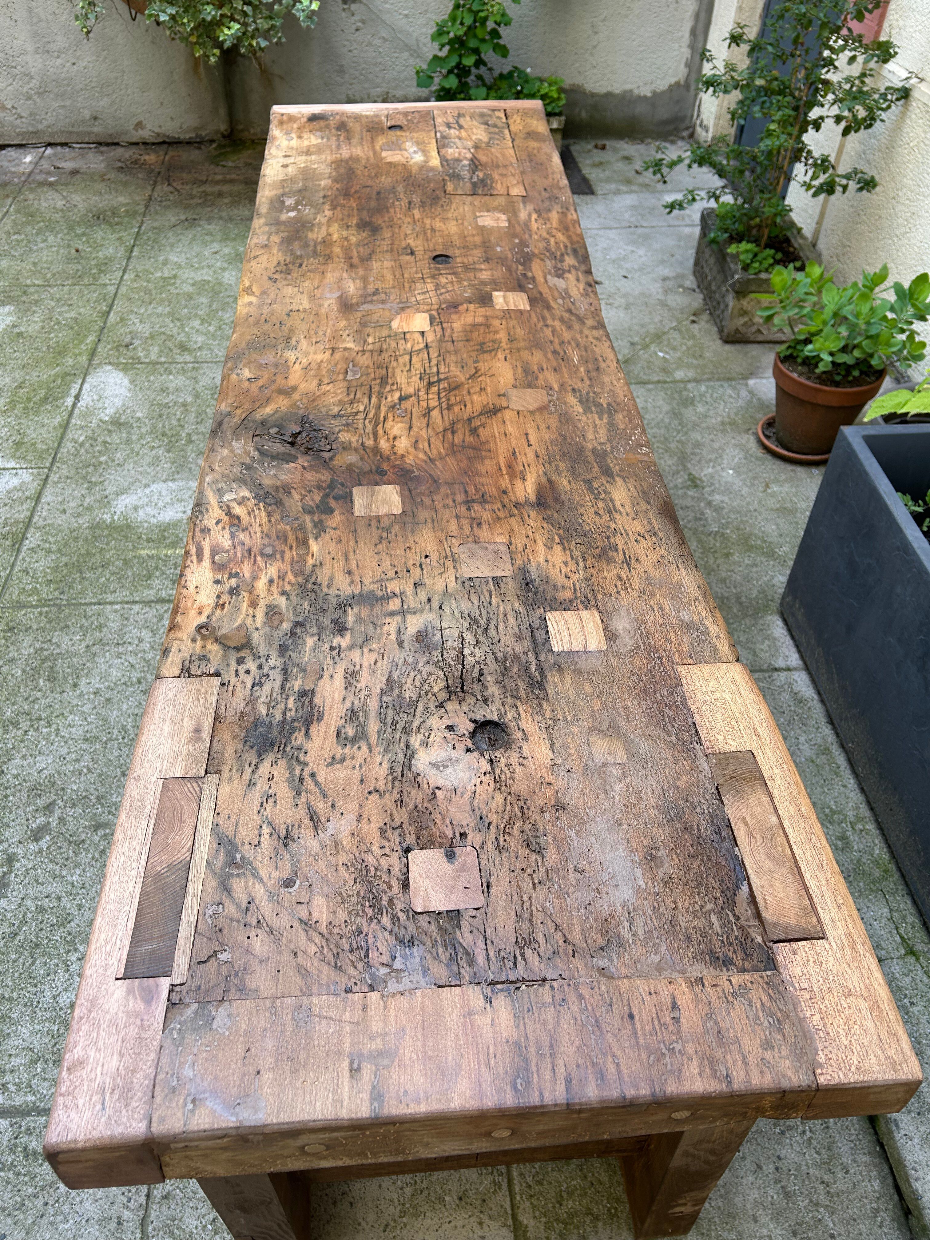 Old beech wood carpenter's workbench – over 100 years old – rustic style
