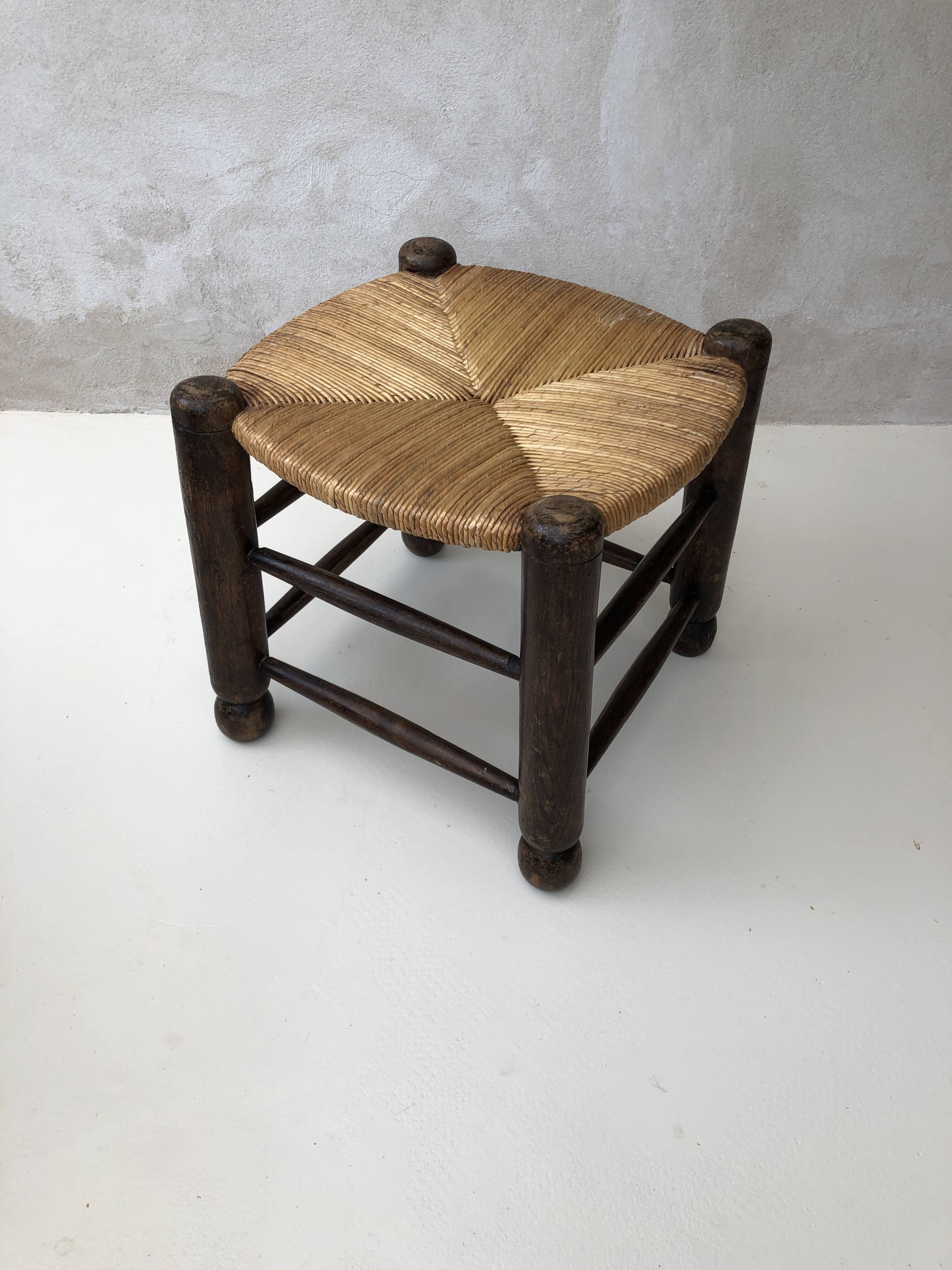 Oak and straw stool