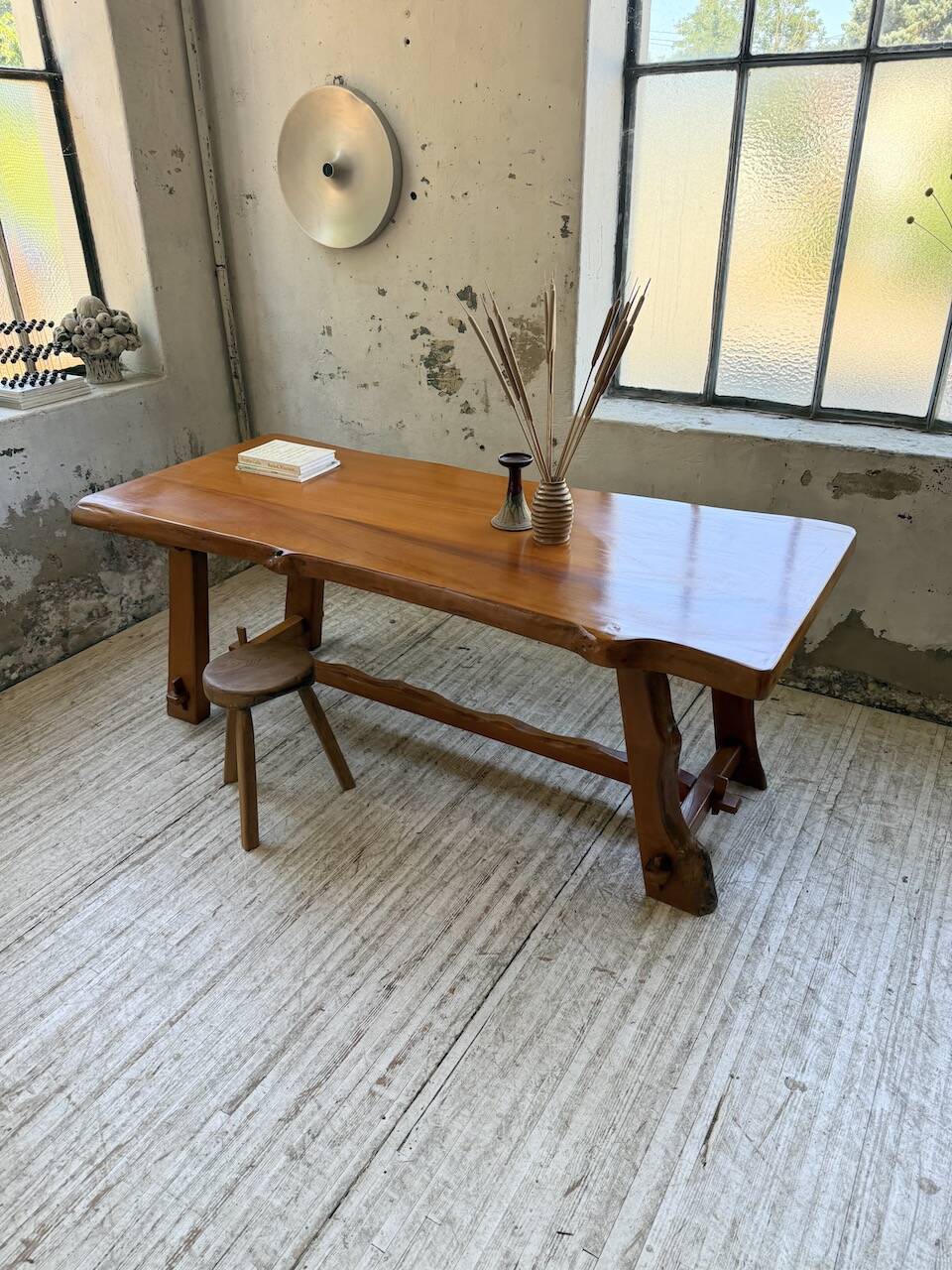 Aranjou farmhouse table in blond elm, 1950s