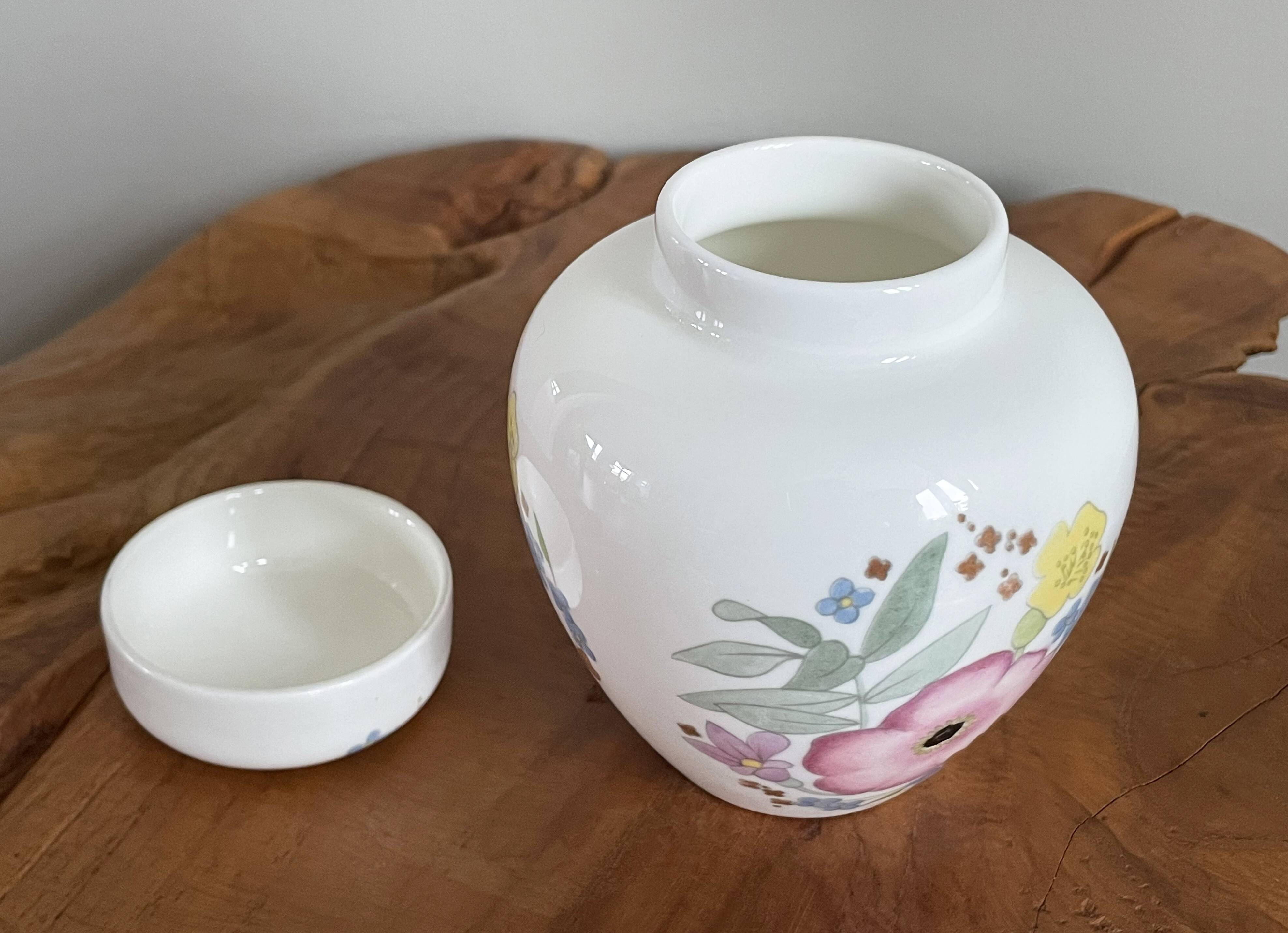 Wedgwood "Meadow Sweet" Ginger Jar, Decorative Storage Pot, Bone China with Pink and Blue Flowers