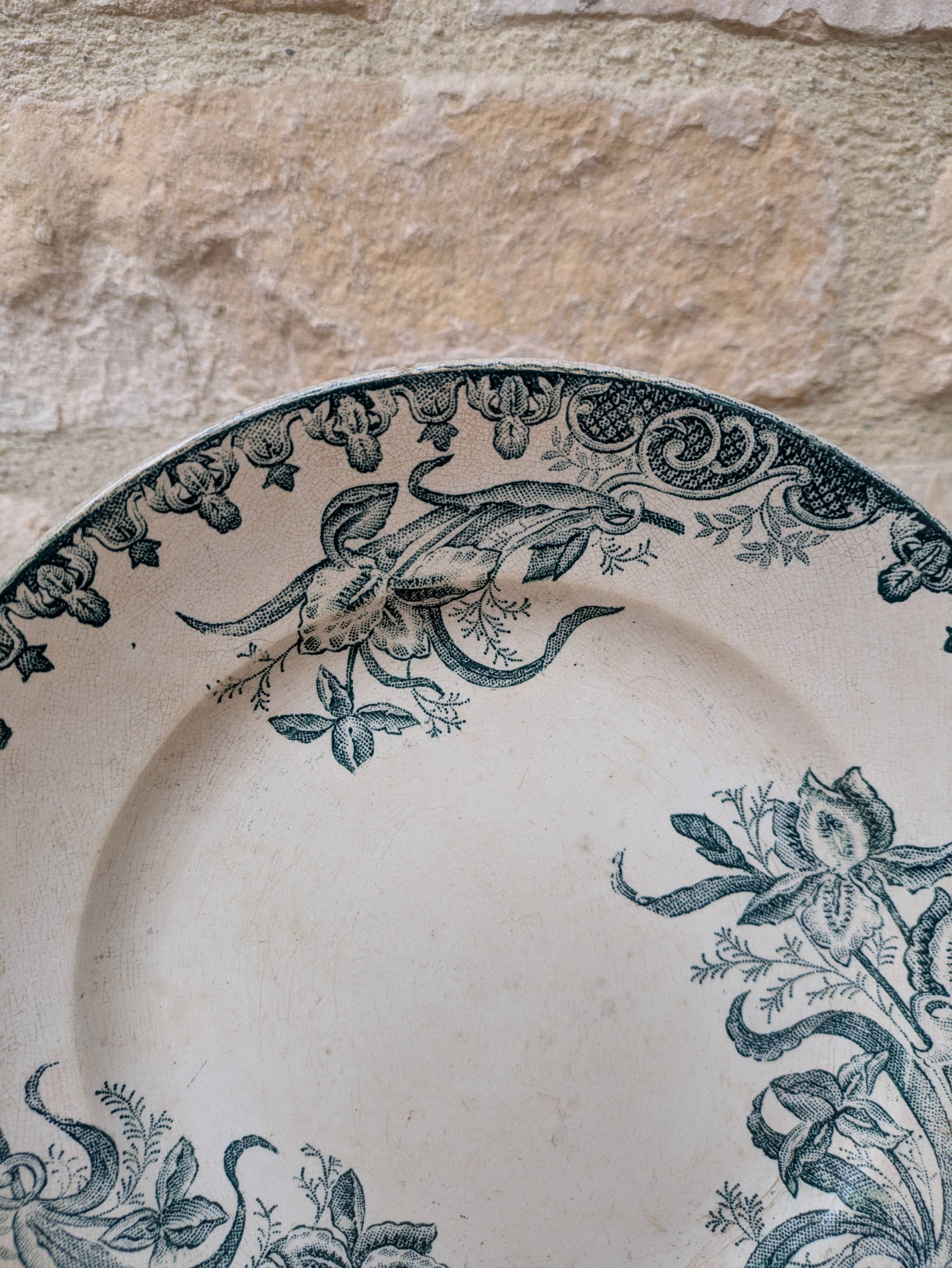 Old ceramic plate Terre de Fer Ste Amandinoise model Iris