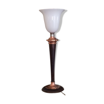 Mahogany and copper brass, Mazda Art deco lamp, 1930-40