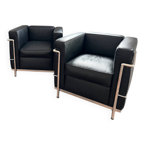 Paire de fauteuils en - cuir