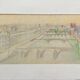 Drawing painting view of Paris on the Seine and its bridges