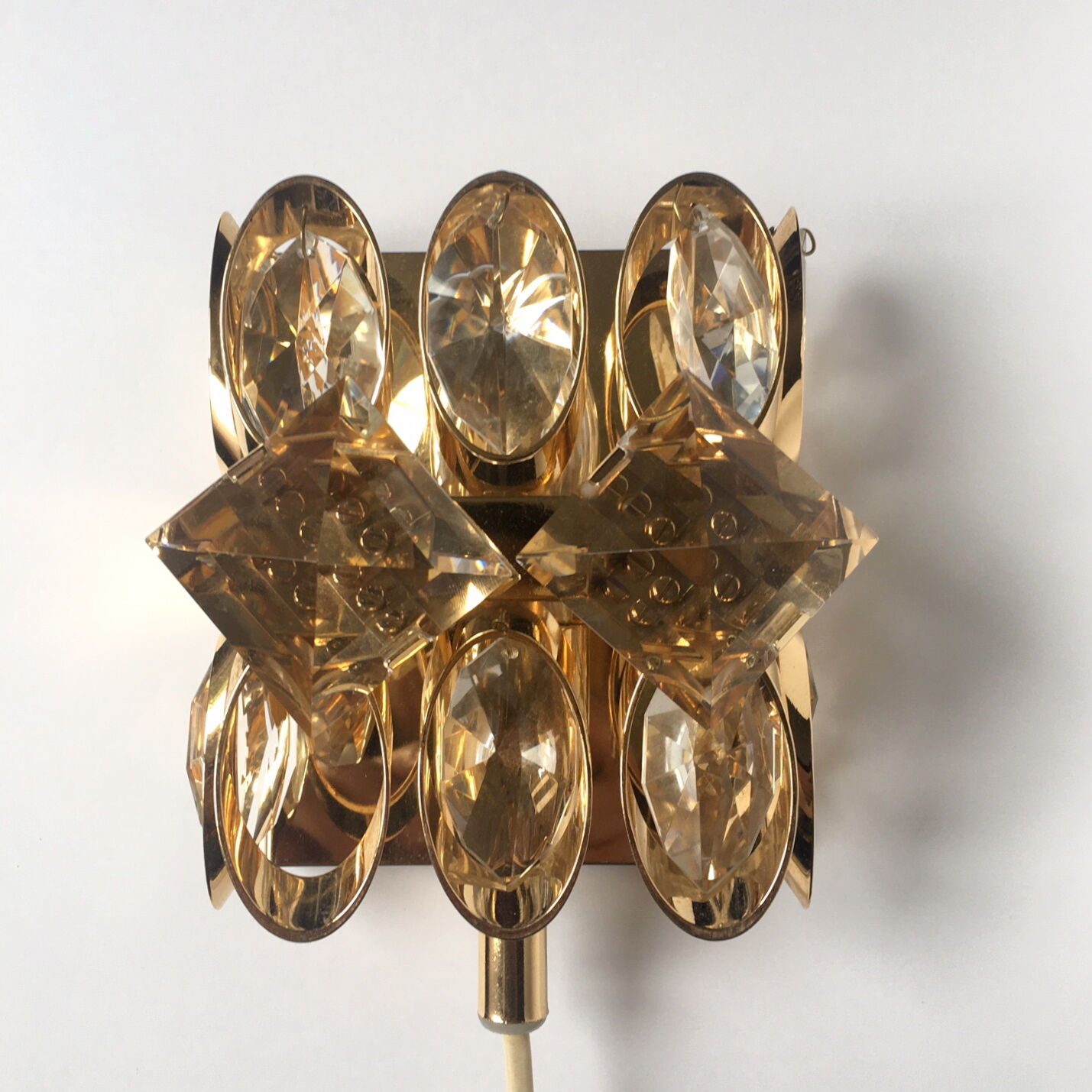 Palwa gold brass and crystal wall light 1960 design