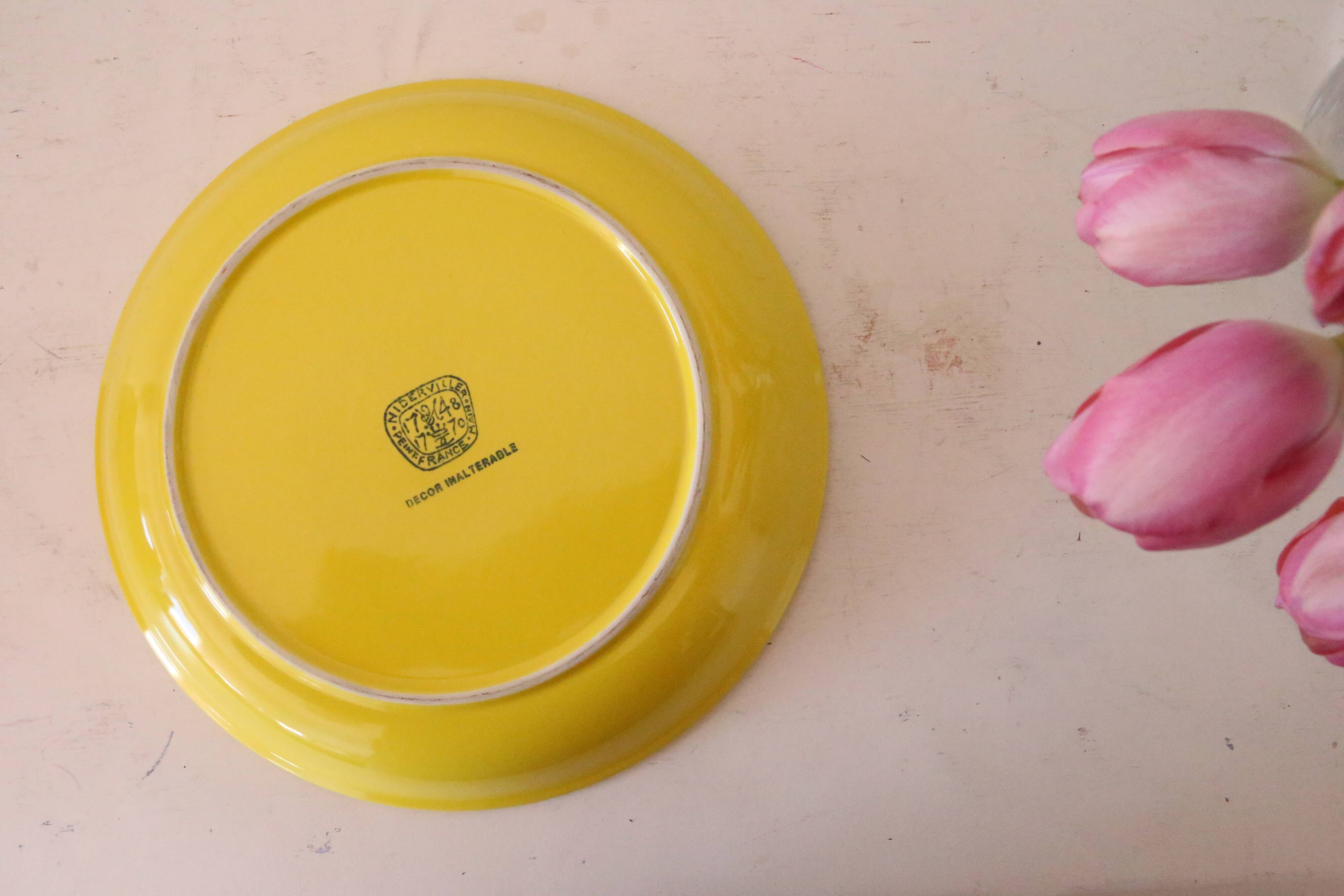 Niderviller round dish, yellow, 1970/80, vintage