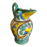 Antique Style Monaco Perugia Ceramic Pitcher with Multicolored Bird Decoration
